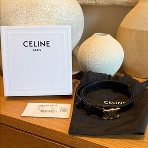 Celine triomphe black belt thinner 18mm 3/4 in black belt size 85